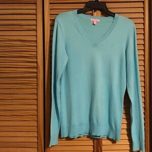 Lilly Pulitzer (Aqua) Light Blue V-Neck Sweater Sz Large EUC